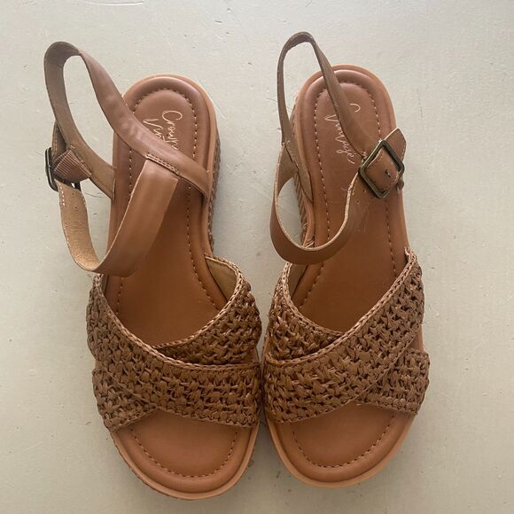 Crown Vintage Slingback Ankle Strap Platform Sandals Brown Size 8.5 - Picture 5 of 8